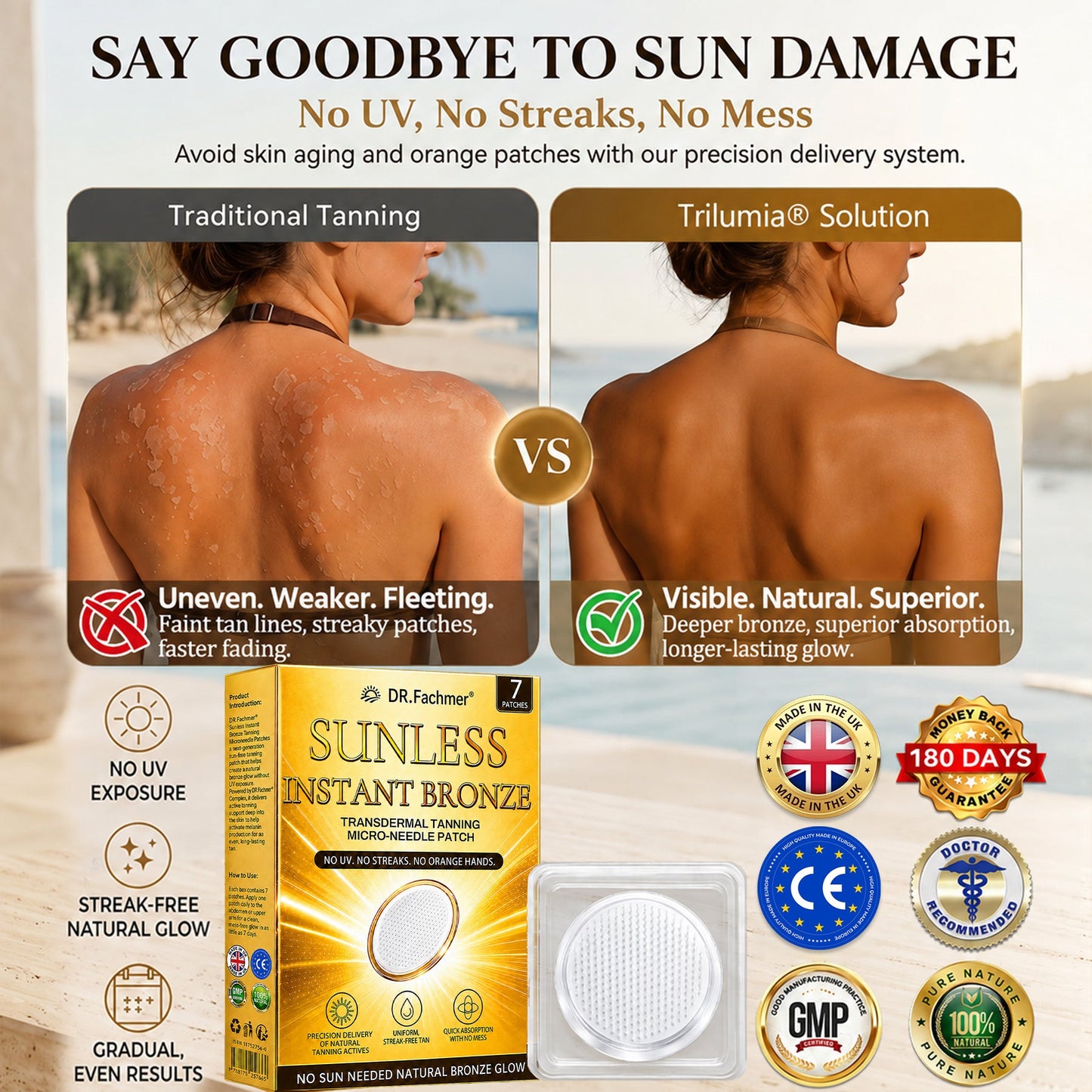 DR.Fachmer® 𝐒𝐮𝐧𝐥𝐞𝐬𝐬 𝐈𝐧𝐬𝐭𝐚𝐧𝐭 𝐁𝐫𝐨𝐧𝐳𝐞 𝐓𝐚𝐧𝐧𝐢𝐧𝐠 𝐌𝐢𝐜𝐫𝐨𝐧𝐞𝐞𝐝𝐥𝐞 𝐏𝐚𝐭𝐜𝐡 🤎